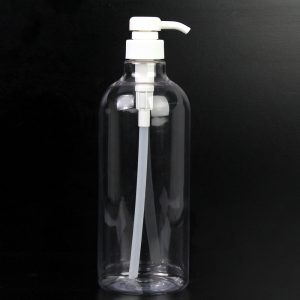 32 oz (1000 ml) clear bottle with white pump for lotion, liquid or gel (bottle and pump for hand sanitizer)
