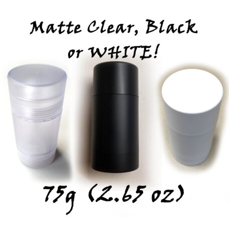 Empty plastic deodorant containers 75g in MATTE Clear White or Black